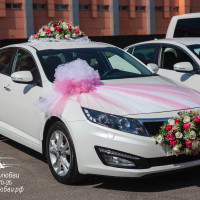 комплект украшений на свадебное авто в розовом и малиновом цвете
